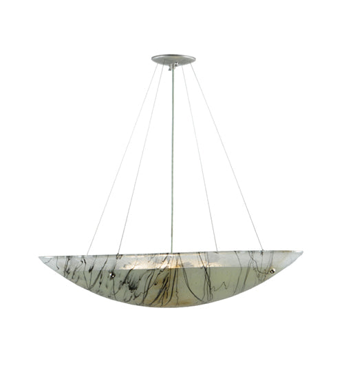 Meyda Lighting Metro Fusion 30" 4-Light Nickel Primavera Inverted Pendant Light With White and Black Streamers Shade Glass
