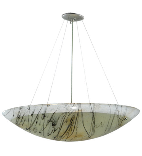 Meyda Lighting Metro Fusion 30" 4-Light Nickel Primavera Inverted Pendant Light With White and Black Streamers Shade Glass