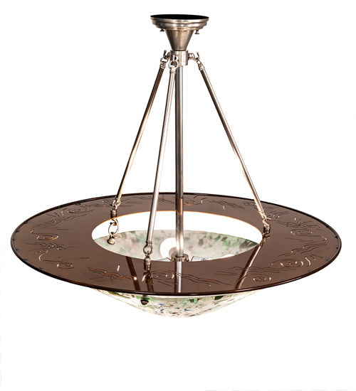 Meyda Lighting Metro Fusion 31" 3-Light Nickel & Transparent Copper Super Nova Semi-flush Mount Light With Multi-Colored Shade Glass