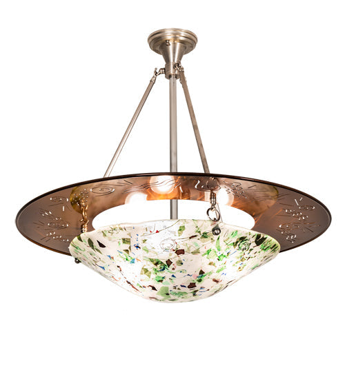 Meyda Lighting Metro Fusion 31" 3-Light Nickel & Transparent Copper Super Nova Semi-flush Mount Light With Multi-Colored Shade Glass