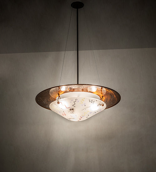 Meyda Lighting Metro Fusion 31" 3-Light Transparent Copper & Oil Rubbed Bronze Super Nova Inverted Pendant Light With Frosted Clear Shade Glass