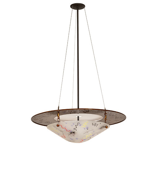 Meyda Lighting Metro Fusion 31" 3-Light Transparent Copper & Oil Rubbed Bronze Super Nova Inverted Pendant Light With Frosted Clear Shade Glass