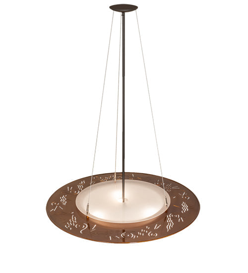 Meyda Lighting Metro Fusion 31" 3-Light Transparent Copper & Oil Rubbed Bronze Super Nova Inverted Pendant Light With Frosted Clear Shade Glass