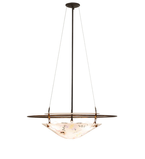 Meyda Lighting Metro Fusion 31" 3-Light Transparent Copper & Oil Rubbed Bronze Super Nova Inverted Pendant Light With Frosted Clear Shade Glass