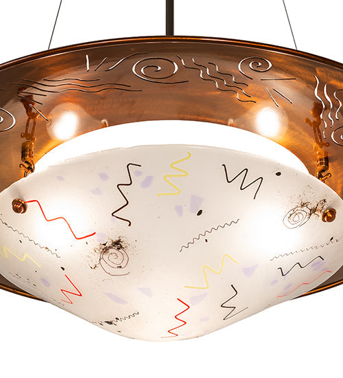 Meyda Lighting Metro Fusion 31" 3-Light Transparent Copper & Oil Rubbed Bronze Super Nova Inverted Pendant Light With Frosted Clear Shade Glass