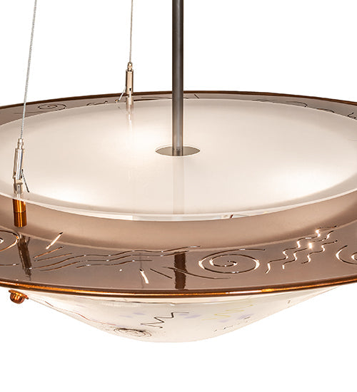 Meyda Lighting Metro Fusion 31" 3-Light Transparent Copper & Oil Rubbed Bronze Super Nova Inverted Pendant Light With Frosted Clear Shade Glass