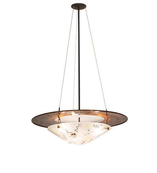 Meyda Lighting Metro Fusion 31" 3-Light Transparent Copper & Oil Rubbed Bronze Super Nova Inverted Pendant Light With Frosted Clear Shade Glass