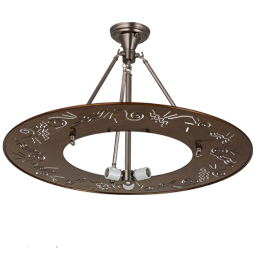 Meyda Lighting Metro Fusion 31" 3-Light Transparent Copper Super Nova Inverted Pendant Light With Clear Frosted Fused Shade Glass