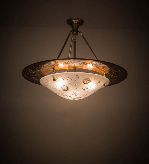 Meyda Lighting Metro Fusion 31" 3-Light Transparent Copper Super Nova Inverted Pendant Light With Clear Frosted Fused Shade Glass