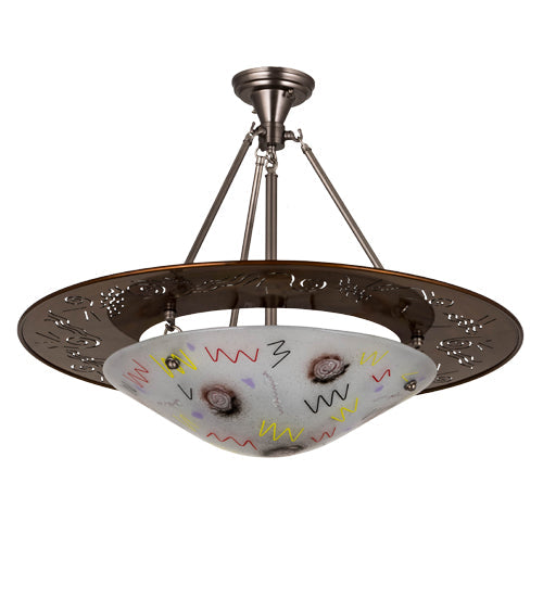Meyda Lighting Metro Fusion 31" 3-Light Transparent Copper Super Nova Inverted Pendant Light With Clear Frosted Fused Shade Glass