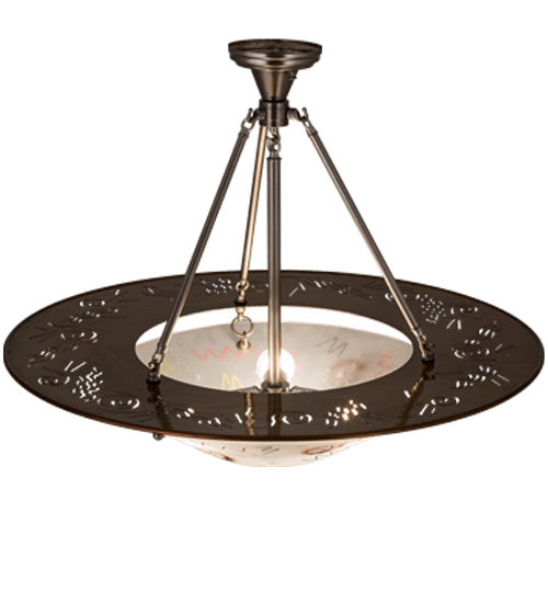 Meyda Lighting Metro Fusion 31" 3-Light Transparent Copper Super Nova Inverted Pendant Light With Clear Frosted Fused Shade Glass