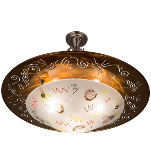 Meyda Lighting Metro Fusion 31" 3-Light Transparent Copper Super Nova Inverted Pendant Light With Clear Frosted Fused Shade Glass