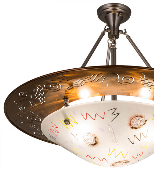 Meyda Lighting Metro Fusion 31" 3-Light Transparent Copper Super Nova Inverted Pendant Light With Clear Frosted Fused Shade Glass