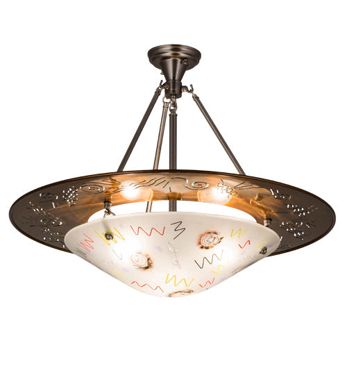 Meyda Lighting Metro Fusion 31" 3-Light Transparent Copper Super Nova Inverted Pendant Light With Clear Frosted Fused Shade Glass