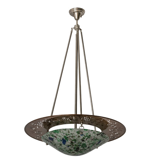 Meyda Lighting Metro Fusion 31" 3-Light Transparent Copper Super Nova Inverted Pendant Light With Multi-Colored Fused Shade Glass