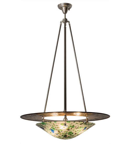 Meyda Lighting Metro Fusion 31" 3-Light Transparent Copper Super Nova Inverted Pendant Light With Multi-Colored Fused Shade Glass