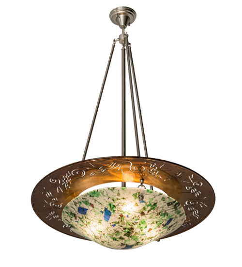 Meyda Lighting Metro Fusion 31" 3-Light Transparent Copper Super Nova Inverted Pendant Light With Multi-Colored Fused Shade Glass