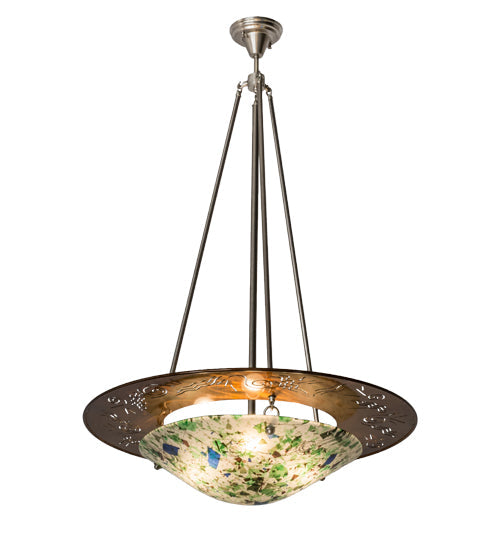 Meyda Lighting Metro Fusion 31" 3-Light Transparent Copper Super Nova Inverted Pendant Light With Multi-Colored Fused Shade Glass