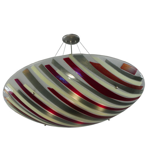 Meyda Lighting Metro Fusion 35" 4-Light Brushed Nickel Jubilee Inverted Pendant Light With Multi-Colored Shade Glass