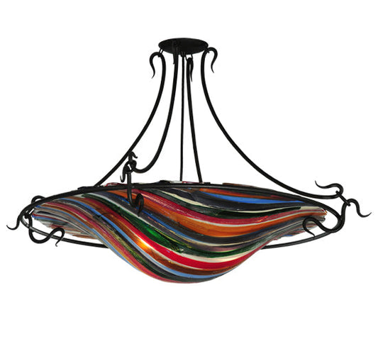 Meyda Lighting Metro Fusion 36" 3-Light Black Colori Del Arcobaleno Semi-flush Mount Ceiling Light With Multi-Colored Shade Glass