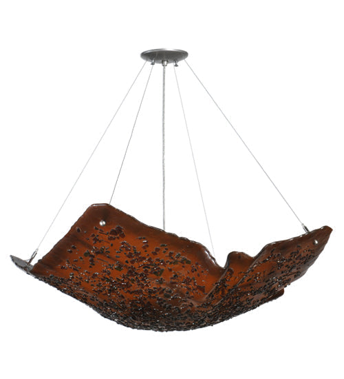 Meyda Lighting Metro Fusion 36" 4-Light Brass Cobblestone Inverted Pendant Light With Amber Shade Glass
