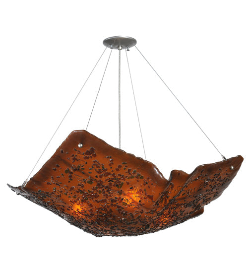 Meyda Lighting Metro Fusion 36" 4-Light Brass Cobblestone Inverted Pendant Light With Amber Shade Glass