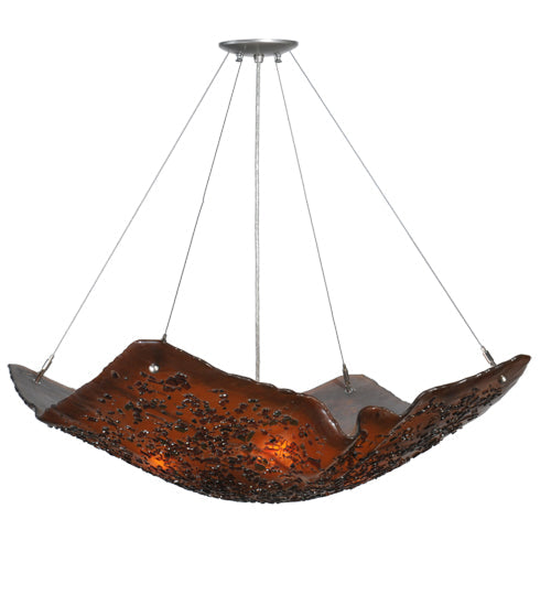 Meyda Lighting Metro Fusion 36" 4-Light Brass Cobblestone Inverted Pendant Light With Amber Shade Glass