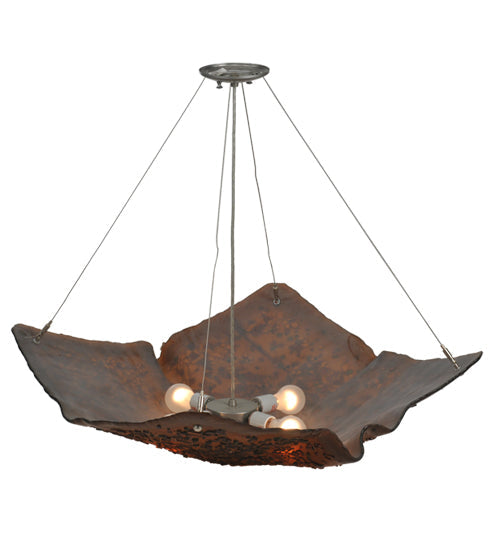 Meyda Lighting Metro Fusion 36" 4-Light Brass Cobblestone Inverted Pendant Light With Amber Shade Glass