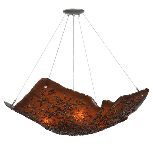 Meyda Lighting Metro Fusion 36" 4-Light Brass Cobblestone Inverted Pendant Light With Amber Shade Glass