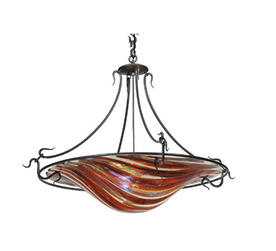 Meyda Lighting Metro Fusion 36" 4-Light Craftsman Brown Marina Inverted Pendant Light With Multi-Colored Shade Glass
