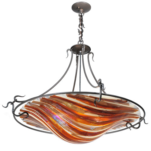Meyda Lighting Metro Fusion 36" 4-Light Craftsman Brown Marina Inverted Pendant Light With Multi-Colored Shade Glass