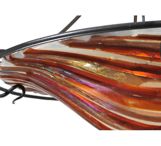 Meyda Lighting Metro Fusion 36" 4-Light Craftsman Brown Marina Inverted Pendant Light With Multi-Colored Shade Glass