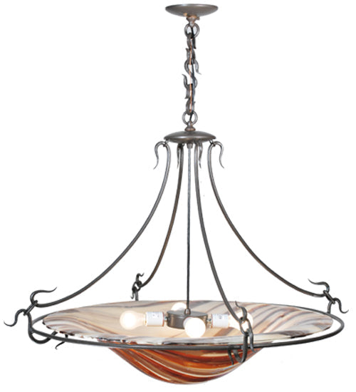 Meyda Lighting Metro Fusion 36" 4-Light Craftsman Brown Marina Inverted Pendant Light With Multi-Colored Shade Glass