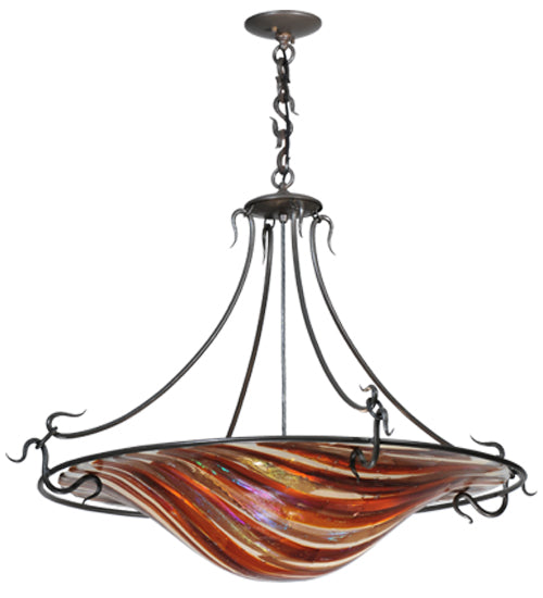Meyda Lighting Metro Fusion 36" 4-Light Craftsman Brown Marina Inverted Pendant Light With Multi-Colored Shade Glass
