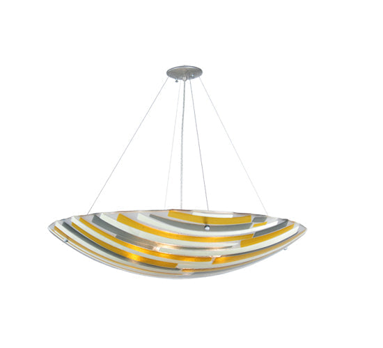 Meyda Lighting Metro Fusion 36" 4-Light Nickel Sandblasted Clear Inverted Pendant Light With Multi-Colored Shade Glass