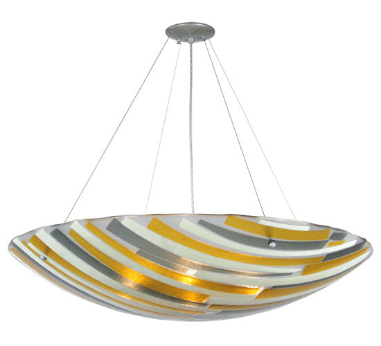 Meyda Lighting Metro Fusion 36" 4-Light Nickel Sandblasted Clear Inverted Pendant Light With Multi-Colored Shade Glass
