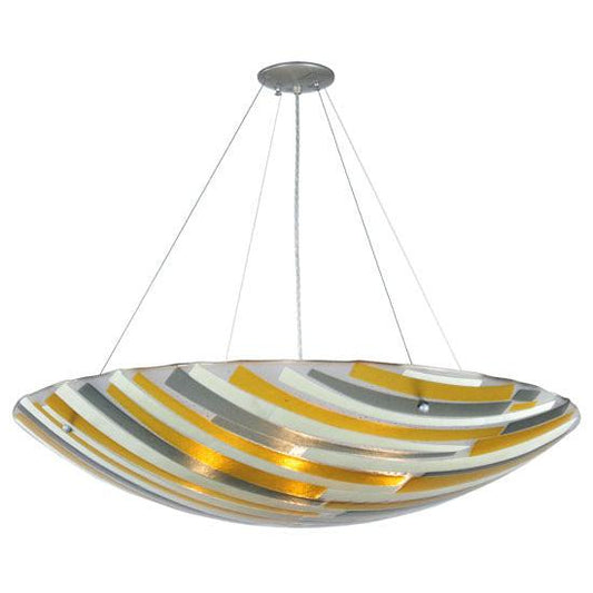 Meyda Lighting Metro Fusion 36" 4-Light Nickel Sandblasted Clear Inverted Pendant Light With Multi-Colored Shade Glass