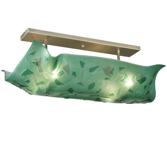 Meyda Lighting Metro Fusion 38" 4-Light Brushed Nickel Seaweed Semi-flush Mount Ceiling Light With Green Shade Glass