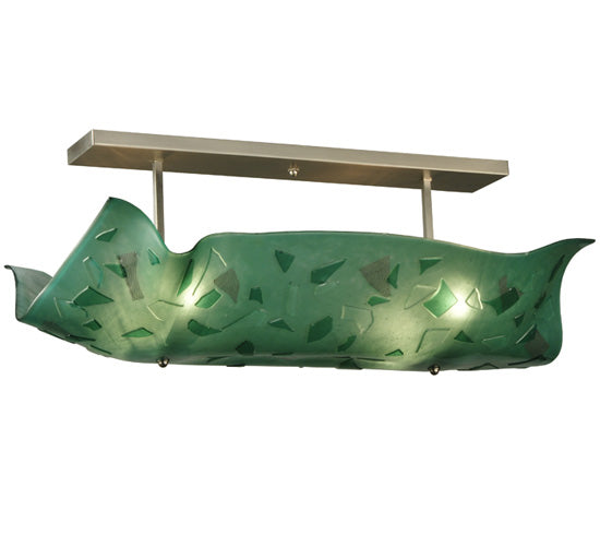 Meyda Lighting Metro Fusion 38" 4-Light Brushed Nickel Seaweed Semi-flush Mount Ceiling Light With Green Shade Glass