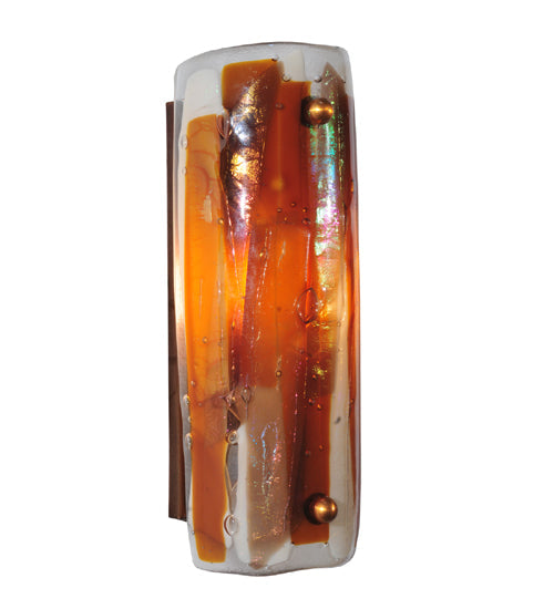Meyda Lighting Metro Fusion 4" Translucent Copper Marina Wall Sconce With Amber & Beige Iridescent Shade Glass
