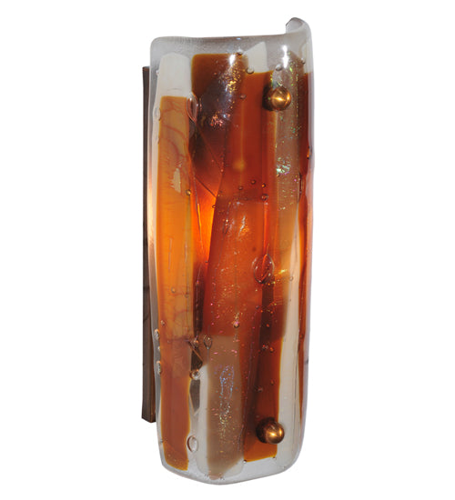 Meyda Lighting Metro Fusion 4" Translucent Copper Marina Wall Sconce With Amber & Beige Iridescent Shade Glass
