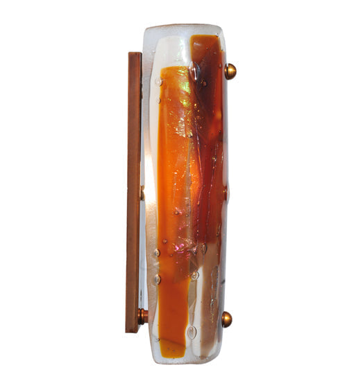 Meyda Lighting Metro Fusion 4" Translucent Copper Marina Wall Sconce With Amber & Beige Iridescent Shade Glass