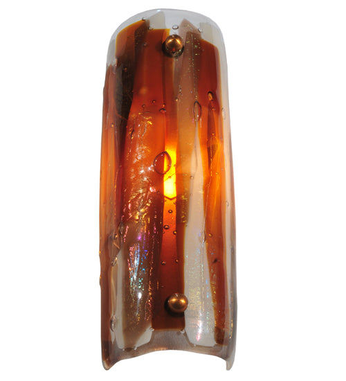Meyda Lighting Metro Fusion 4" Translucent Copper Marina Wall Sconce With Amber & Beige Iridescent Shade Glass