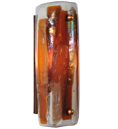 Meyda Lighting Metro Fusion 4" Translucent Copper Marina Wall Sconce With Amber & Beige Iridescent Shade Glass