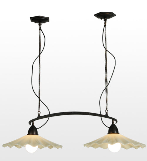 Meyda Lighting Metro Fusion 44" 2-Lights Black Galatia Island Pendant Light With Ivory Blown Shade Glass