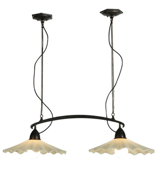 Meyda Lighting Metro Fusion 44" 2-Lights Black Galatia Island Pendant Light With Ivory Blown Shade Glass