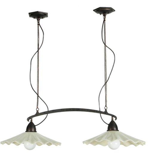 Meyda Lighting Metro Fusion 44" 2-Lights Black Galatia Island Pendant Light With Ivory Blown Shade Glass