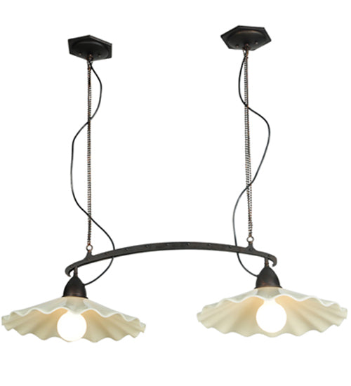 Meyda Lighting Metro Fusion 44" 2-Lights Black Galatia Island Pendant Light With Ivory Blown Shade Glass