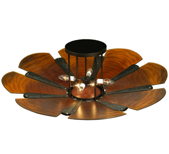 Meyda Lighting Metro Fusion 49" 6-Light Mahogany Bronze Elite Semi-flush Mount Ceiling Light With Amber Shade Glass