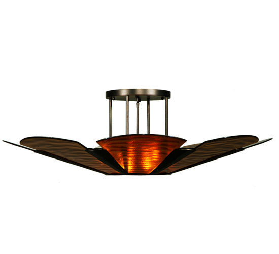 Meyda Lighting Metro Fusion 49" 6-Light Mahogany Bronze Elite Semi-flush Mount Ceiling Light With Amber Shade Glass